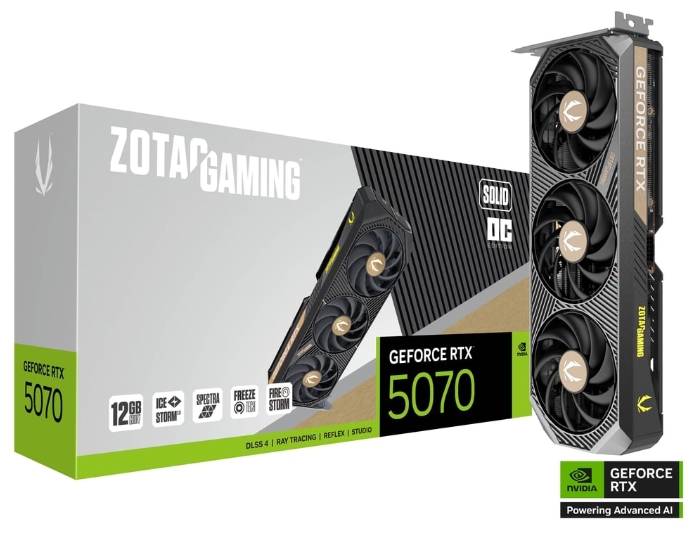 TARJETA DE VIDEO ZOTAC SOLID OC EDITION 3 FAN RTX 5070 12GB GDDR7