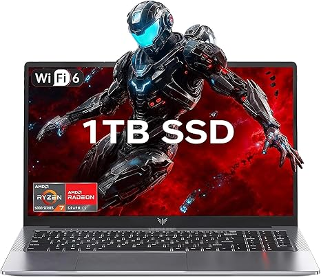 Portátil ligero para juegos, 1TB NVMe SSD 16GB RAM computadora portátil con AMD Ryzen 7 5825U (8C/16T, hasta 4.5GHz), portátil Windows 11 de 15.6 pulgadas, gráficos Radeon RX Vega 8, WiFi 6 para creatividad y negocios